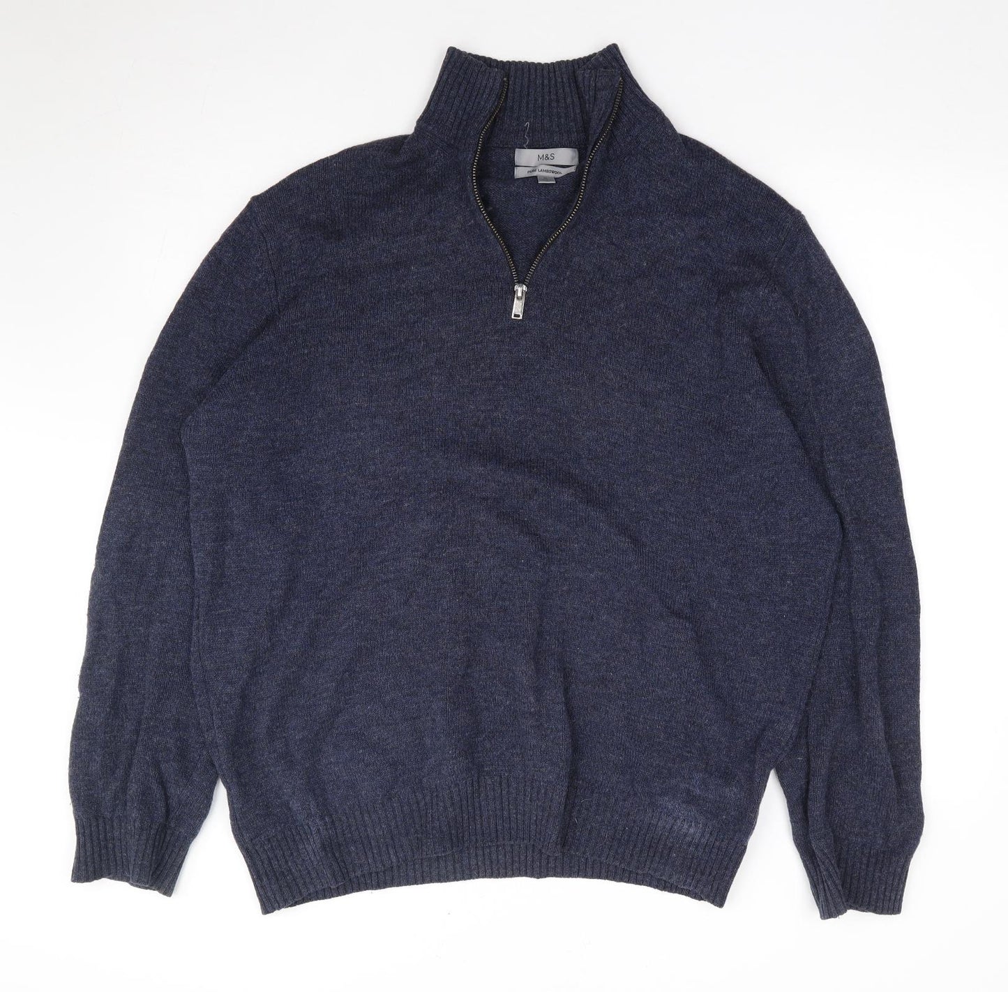 Marks and Spencer Mens Blue V-Neck Wool Pullover Jumper Size XL