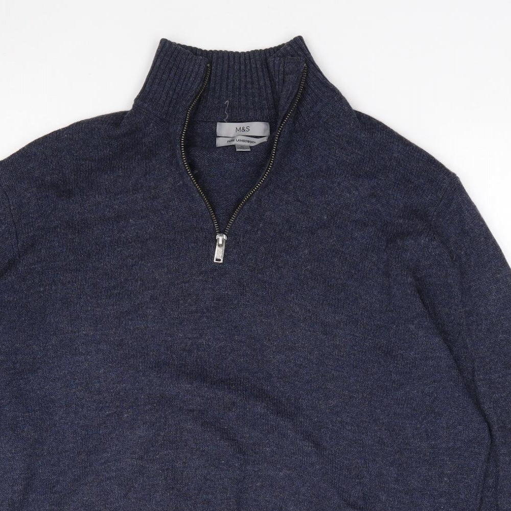 Marks and Spencer Mens Blue V-Neck Wool Pullover Jumper Size XL