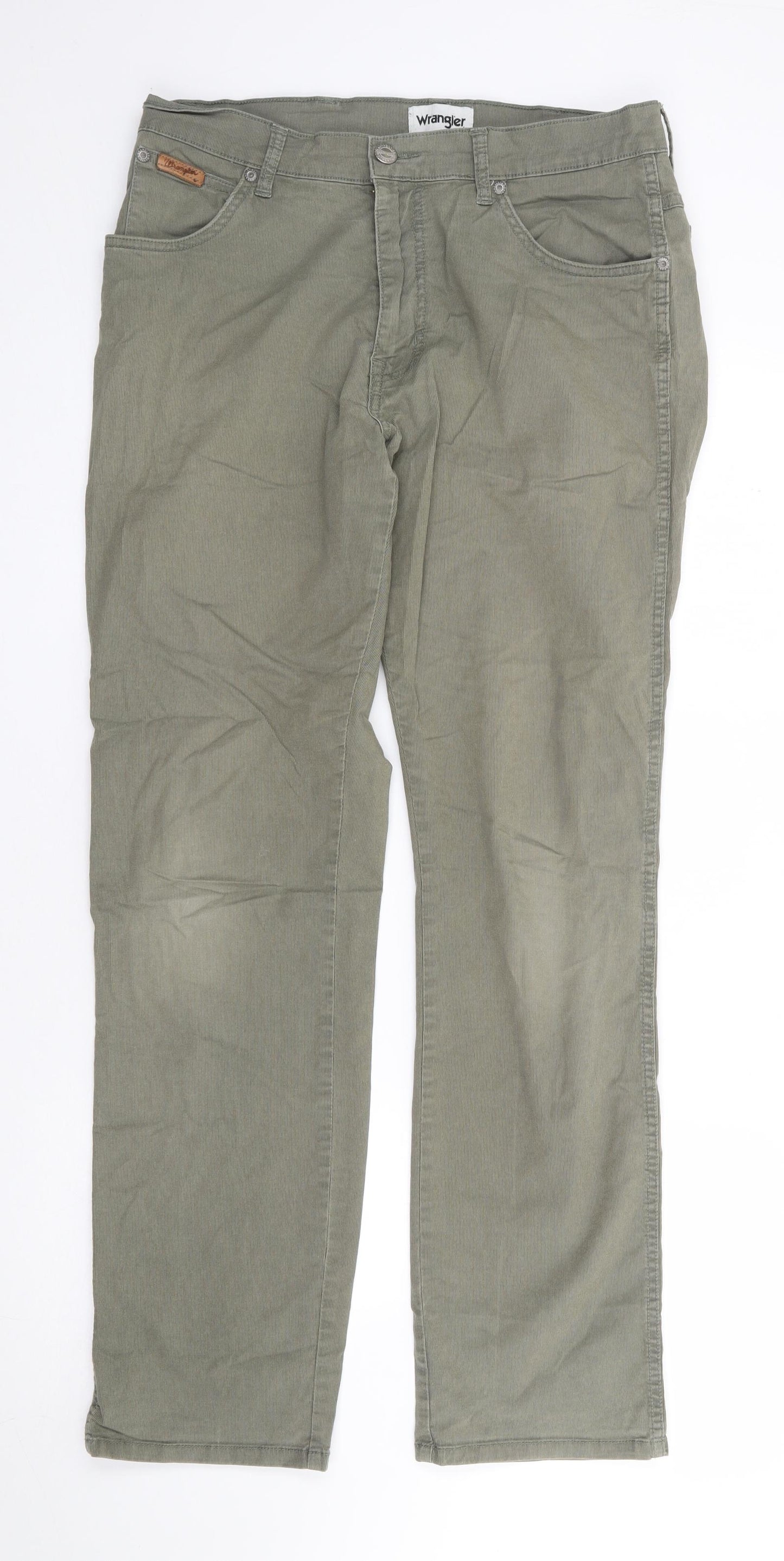 Wrangler Mens Green Cotton Chino Trousers Size 32 L32 in Regular Zip