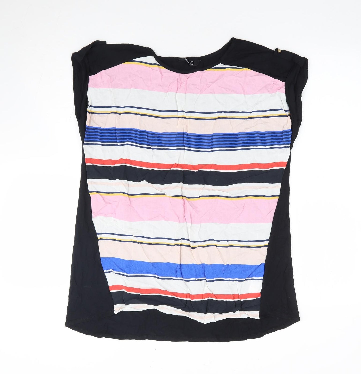 F&F Womens Multicoloured Striped Viscose Jersey Blouse Size 12 Round Neck