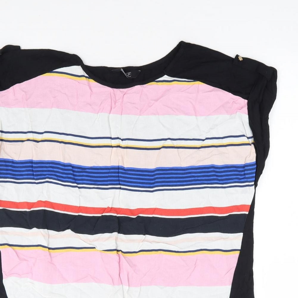 F&F Womens Multicoloured Striped Viscose Jersey Blouse Size 12 Round Neck