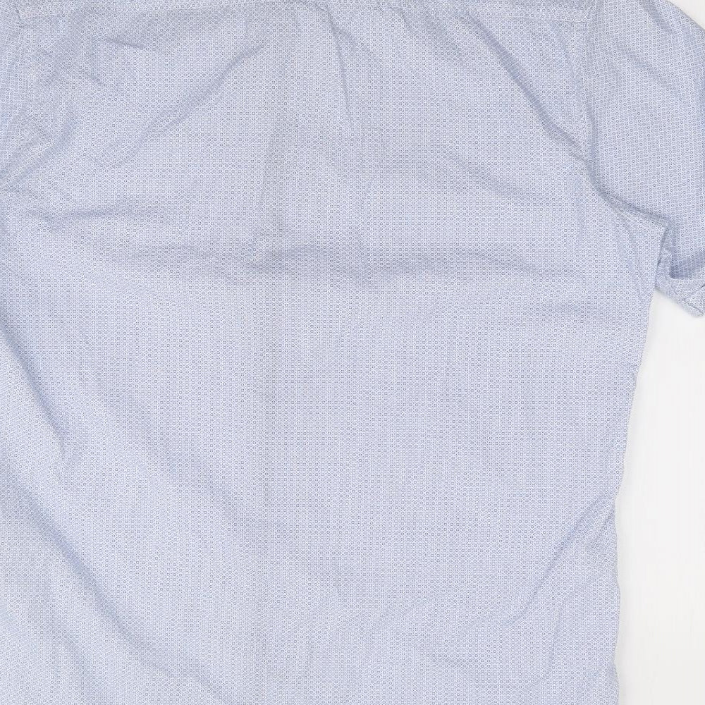 Dunnes Mens Blue Geometric Cotton Button-Up Size M Collared Button