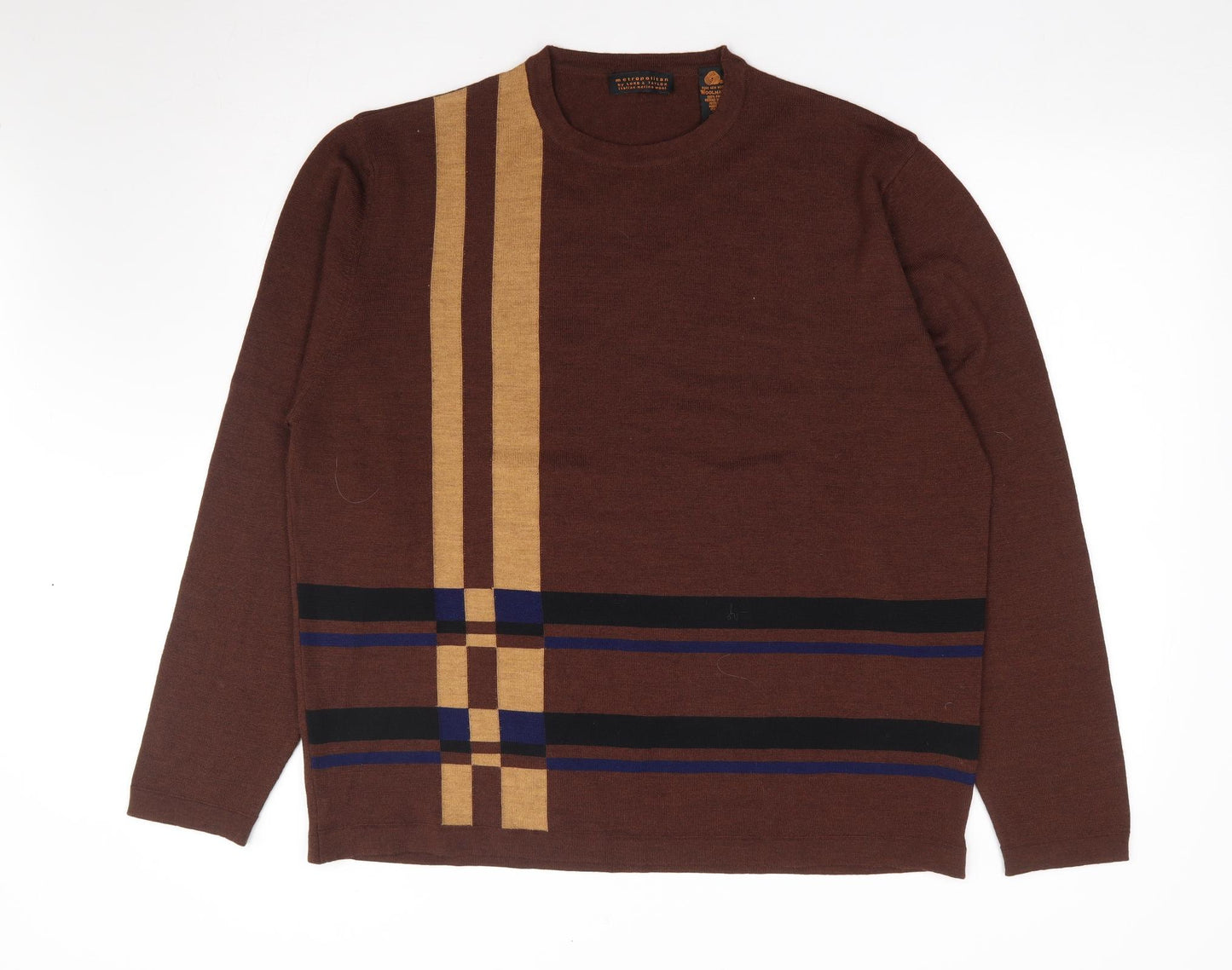 LORD & TAYLOR Mens Brown Crew Neck Geometric Wool Pullover Jumper Size XL