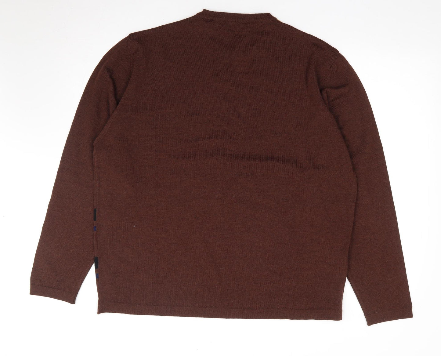 LORD & TAYLOR Mens Brown Crew Neck Geometric Wool Pullover Jumper Size XL
