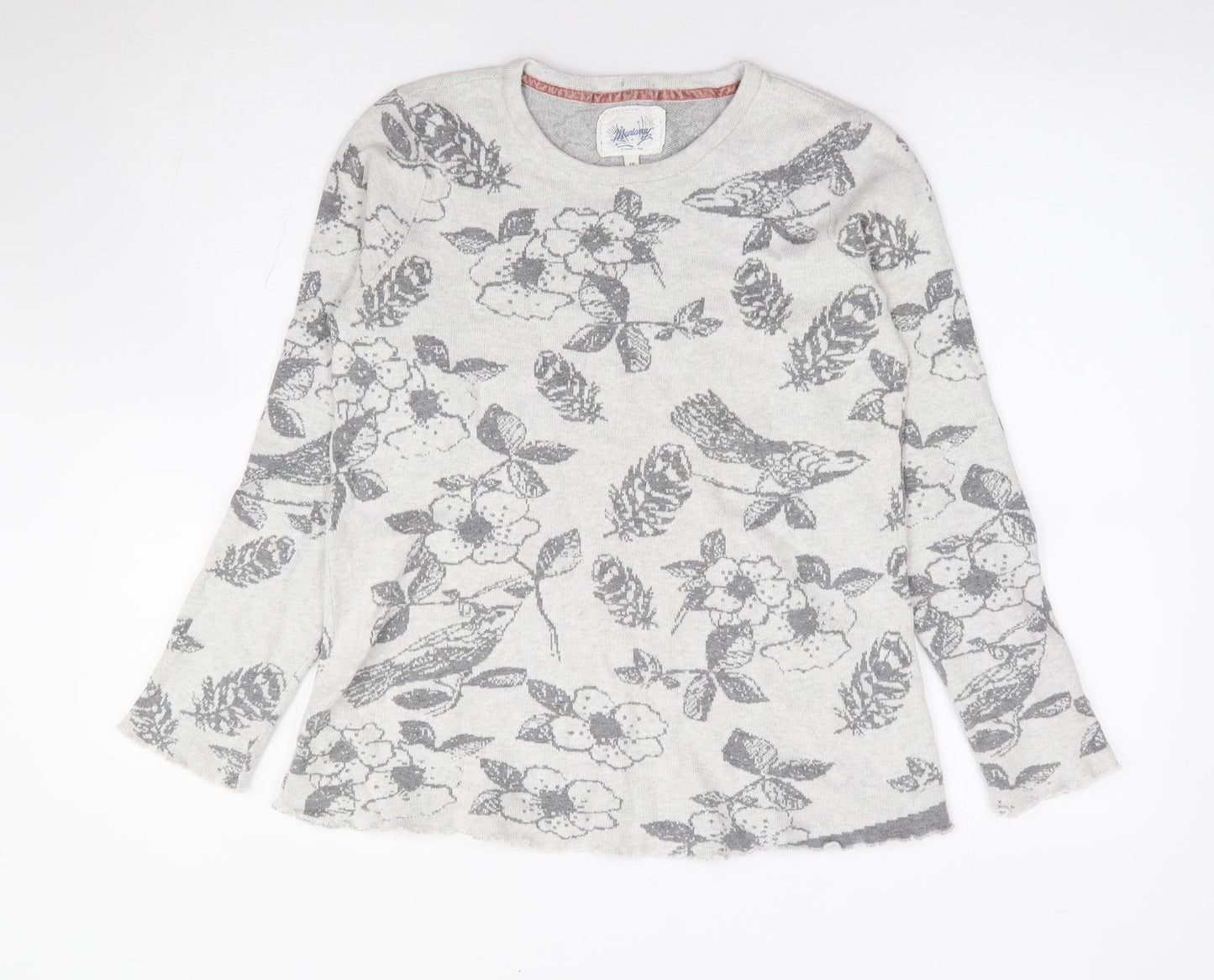 Mantaray Womens Grey Round Neck Floral 100% Cotton Pullover Jumper Size 10