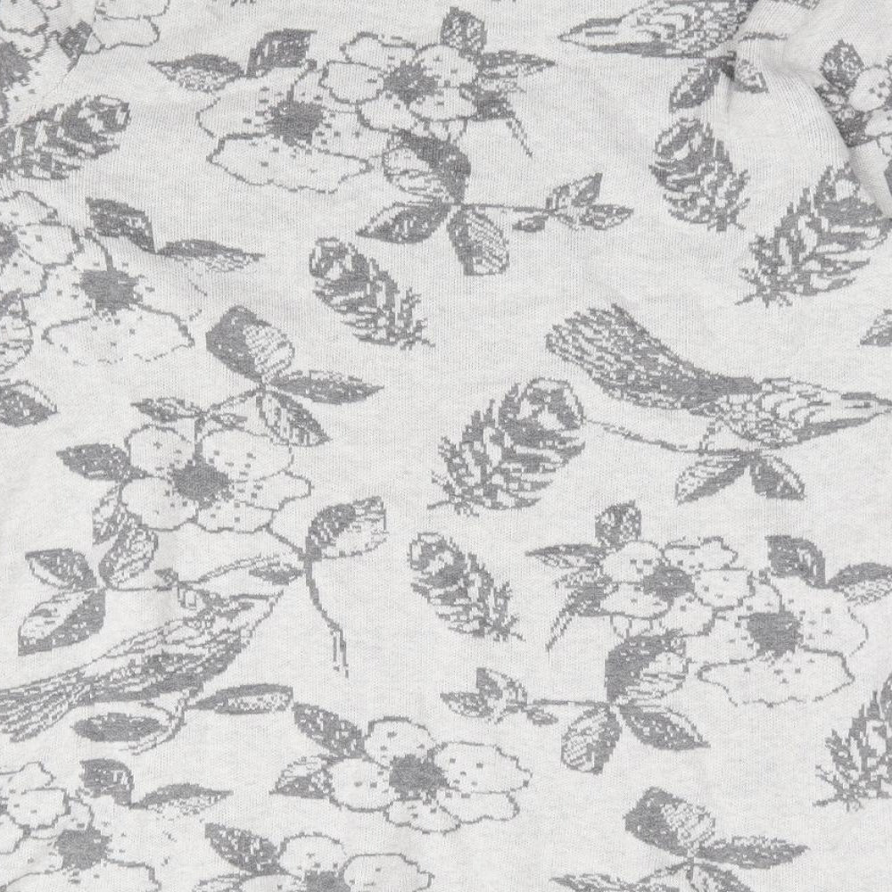 Mantaray Womens Grey Round Neck Floral 100% Cotton Pullover Jumper Size 10