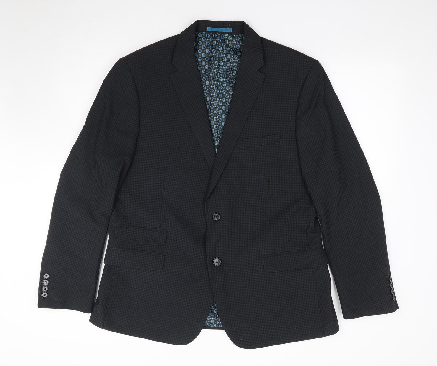 One Six Five Mens Blue Check Polyester Jacket Suit Jacket Size 44