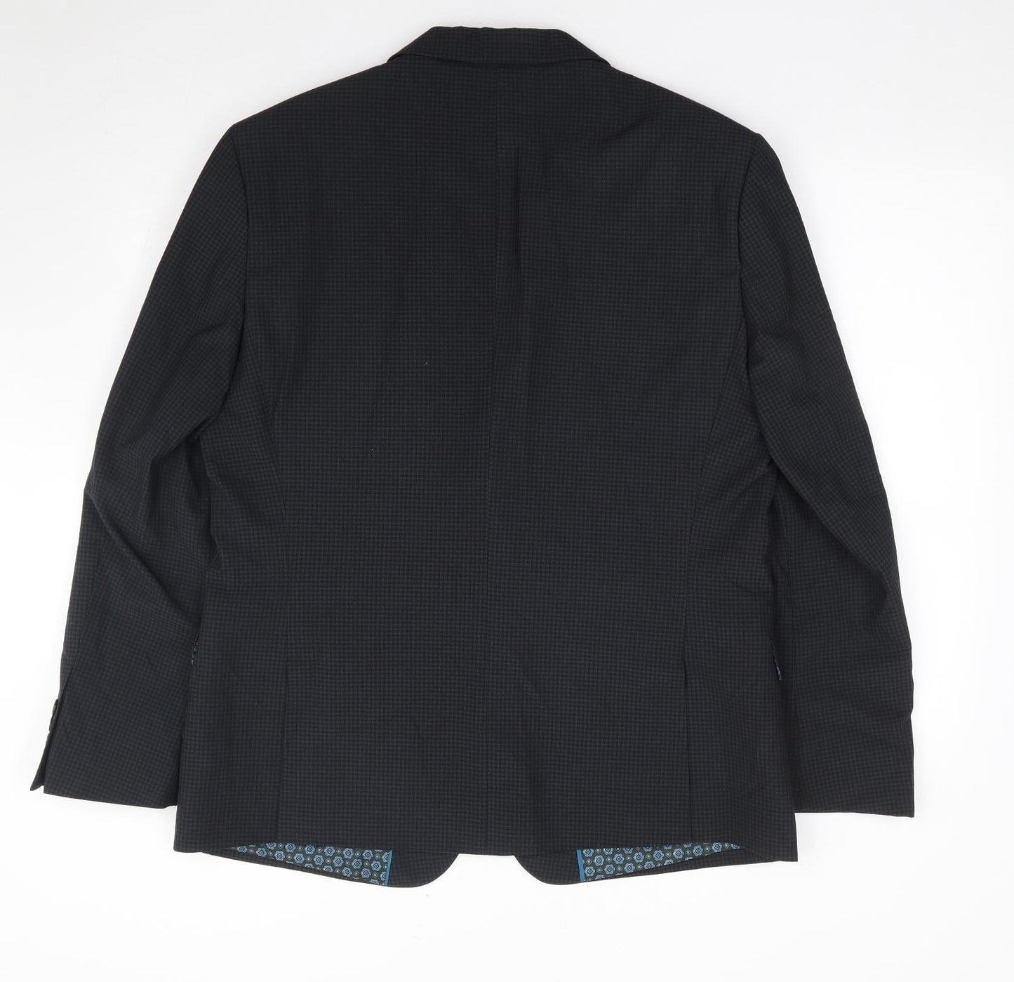 One Six Five Mens Blue Check Polyester Jacket Suit Jacket Size 44