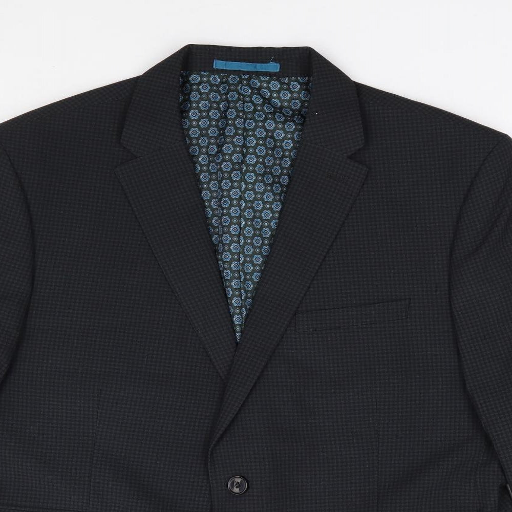 One Six Five Mens Blue Check Polyester Jacket Suit Jacket Size 44