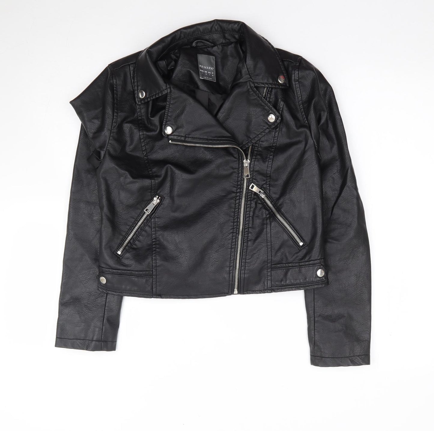 Primark Womens Black Biker Coat Size 8 Zip