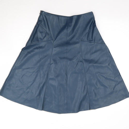 Monsoon Womens Blue Polyurethane Flare Skirt Size 10 Zip