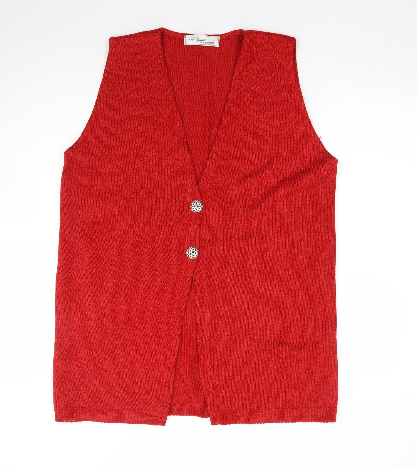 Design Essentials Womens Red V-Neck Acrylic Vest Jumper Size M