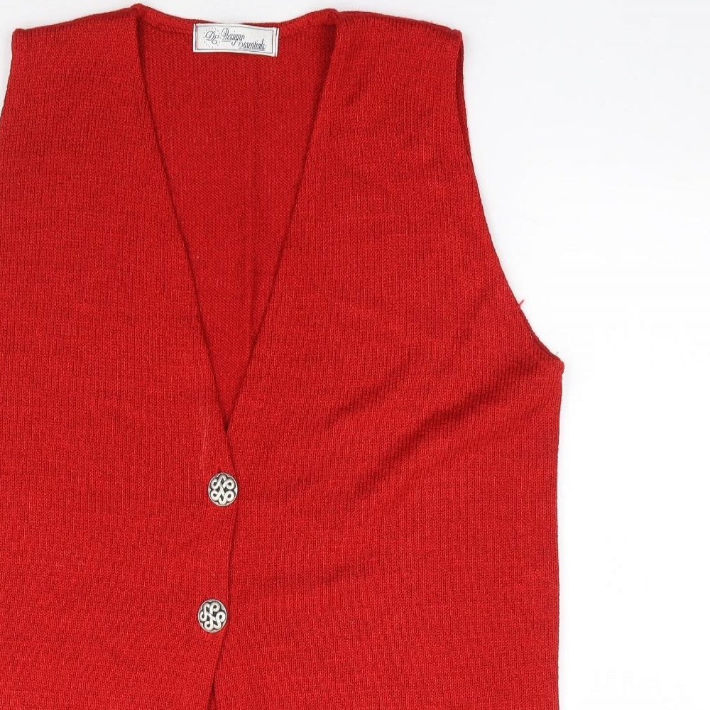 Design Essentials Womens Red V-Neck Acrylic Vest Jumper Size M