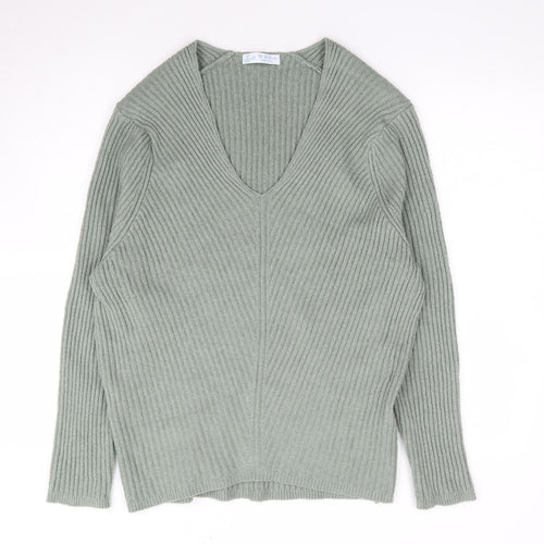 Primark Womens Green V-Neck Polyester Pullover Jumper Size S