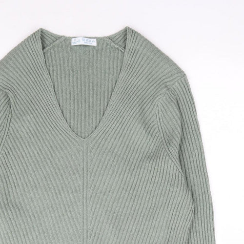 Primark Womens Green V-Neck Polyester Pullover Jumper Size S