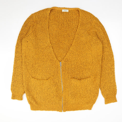 Papaya Womens Yellow V-Neck Acrylic Full Zip Jumper Size L