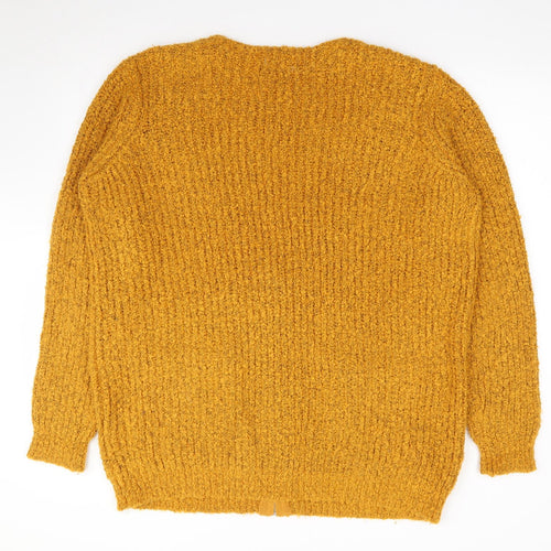 Papaya Womens Yellow V-Neck Acrylic Full Zip Jumper Size L