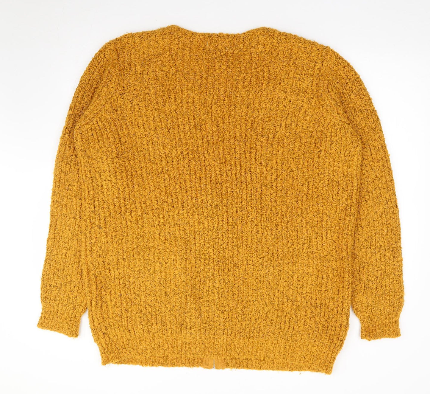 Papaya Womens Yellow V-Neck Acrylic Full Zip Jumper Size L