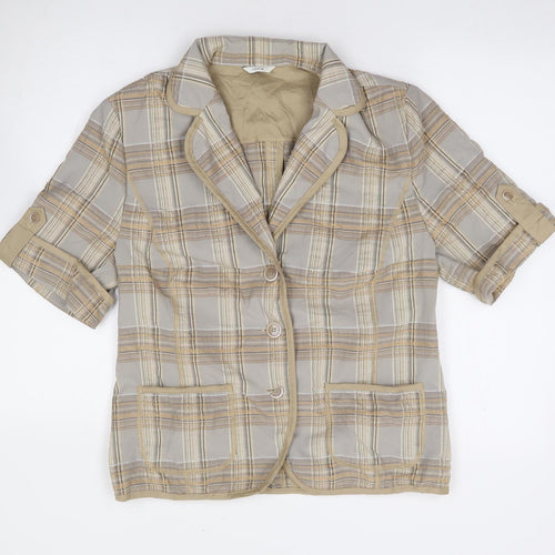 LUCIA Womens Beige Plaid Jacket Size S Button