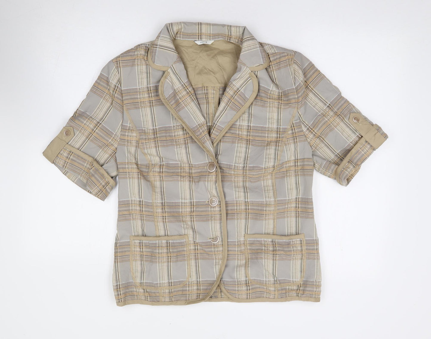 LUCIA Womens Beige Plaid Jacket Size S Button