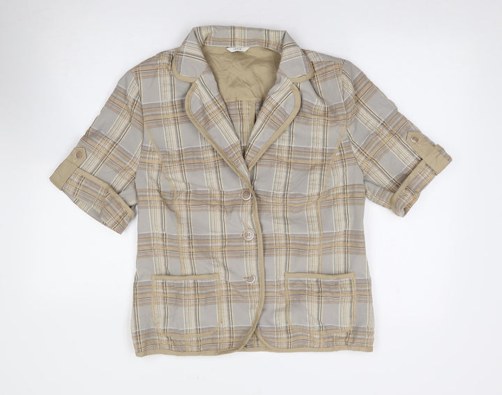 LUCIA Womens Beige Plaid Jacket Size S Button