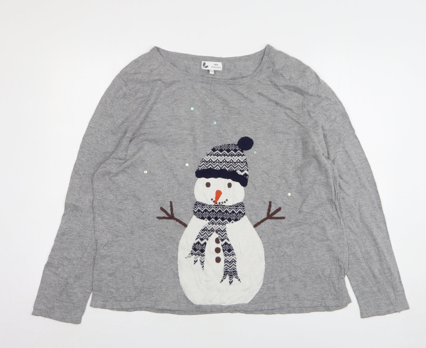 NEXT Womens Grey Round Neck Cotton Pullover Jumper Size 20 - Christmas