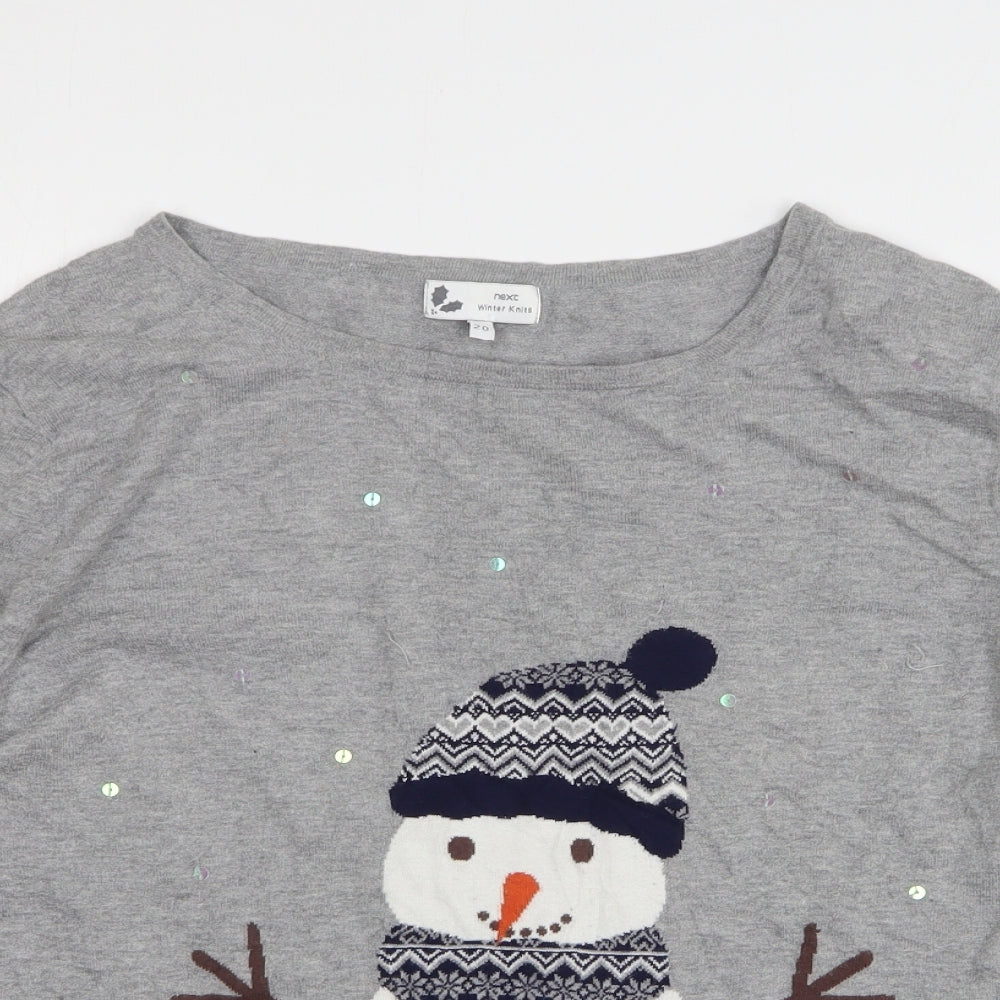 NEXT Womens Grey Round Neck Cotton Pullover Jumper Size 20 - Christmas