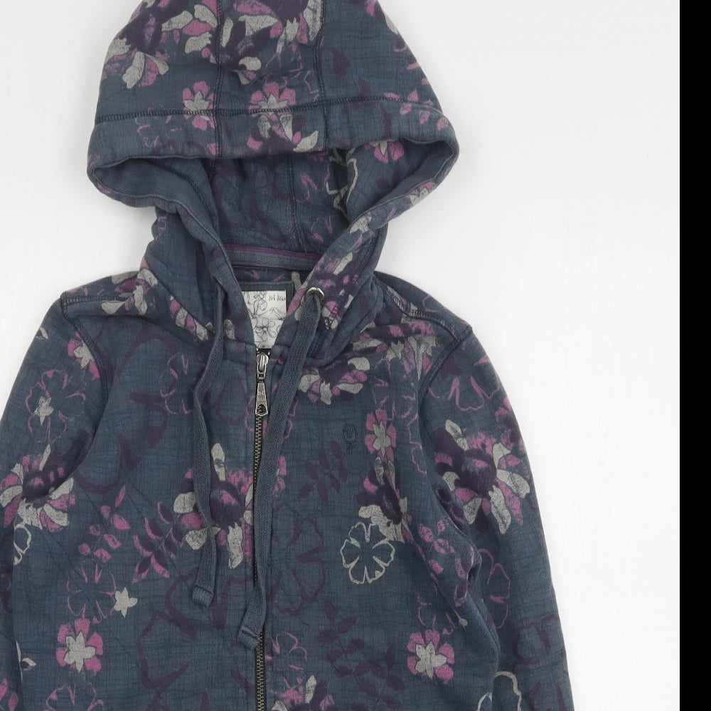 Fat Face Womens Blue Floral Cotton Pullover Hoodie Size 12