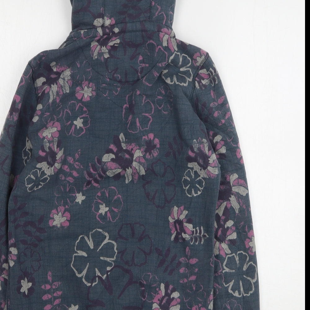 Fat Face Womens Blue Floral Cotton Pullover Hoodie Size 12