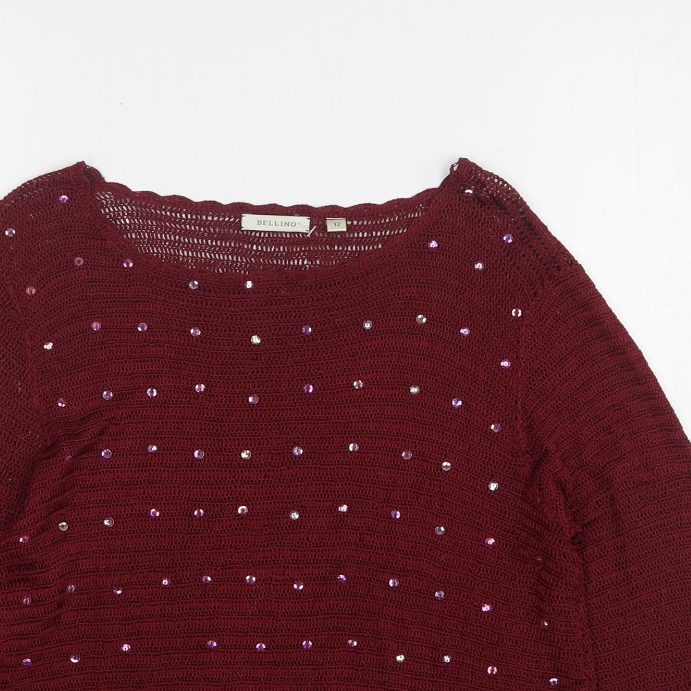 Bellino Womens Purple Round Neck Viscose Pullover Jumper Size 12