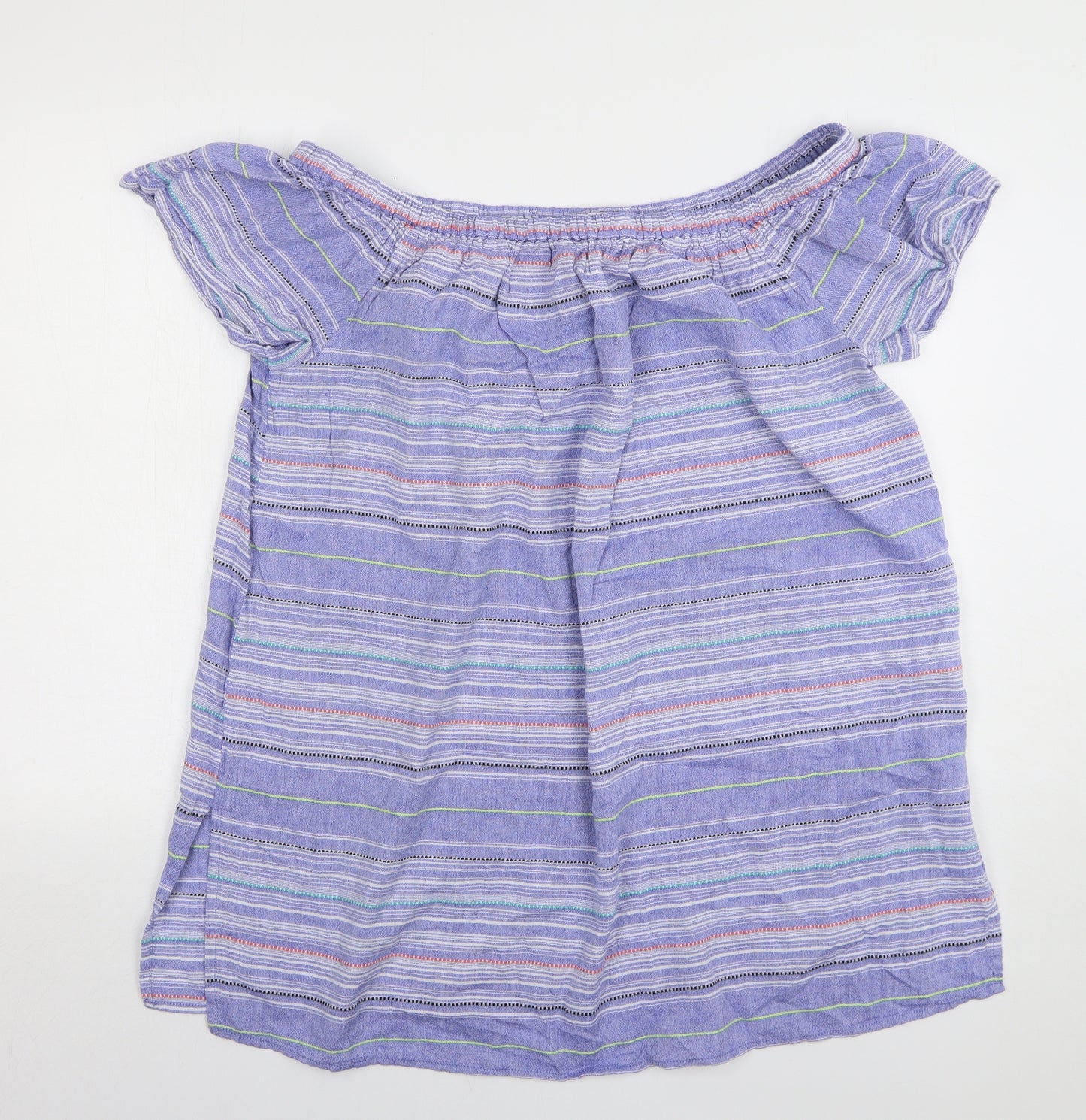 George Womens Blue Striped Cotton Basic Blouse Size XL Boat Neck
