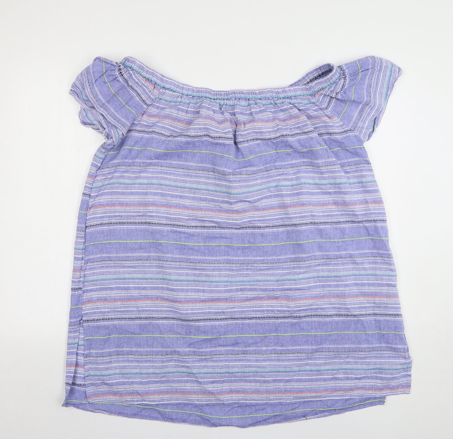 George Womens Blue Striped Cotton Basic Blouse Size XL Boat Neck
