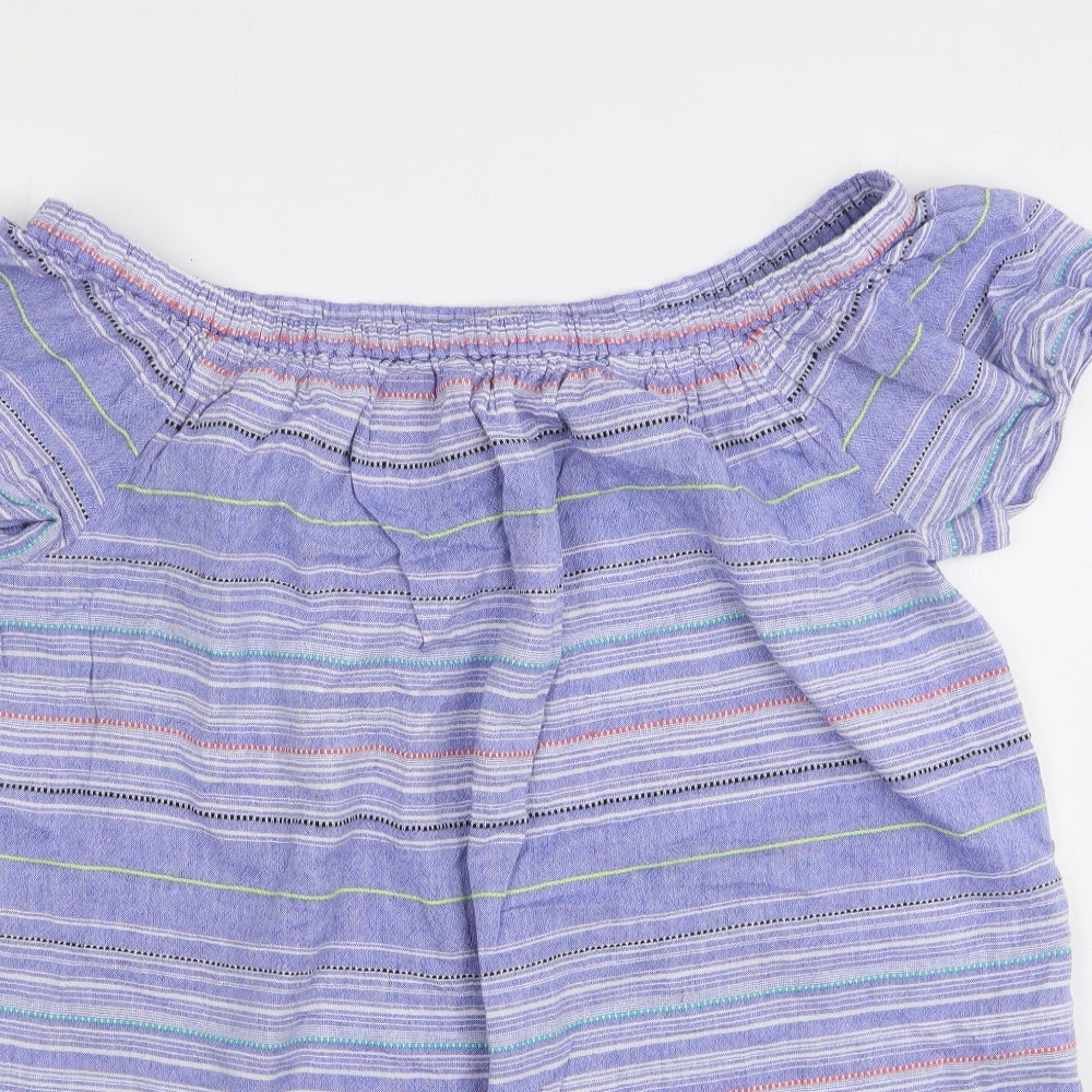 George Womens Blue Striped Cotton Basic Blouse Size XL Boat Neck