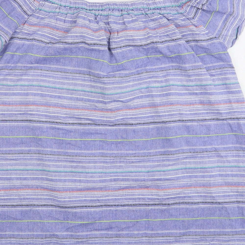 George Womens Blue Striped Cotton Basic Blouse Size XL Boat Neck
