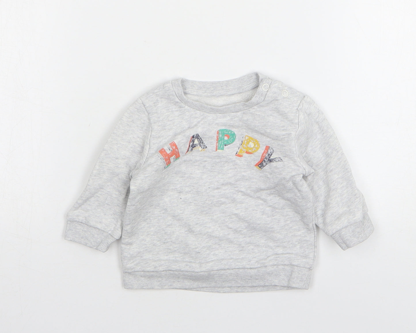 Marks and Spencer Girls Grey Cotton Pullover Jumper Size 0-3 Months