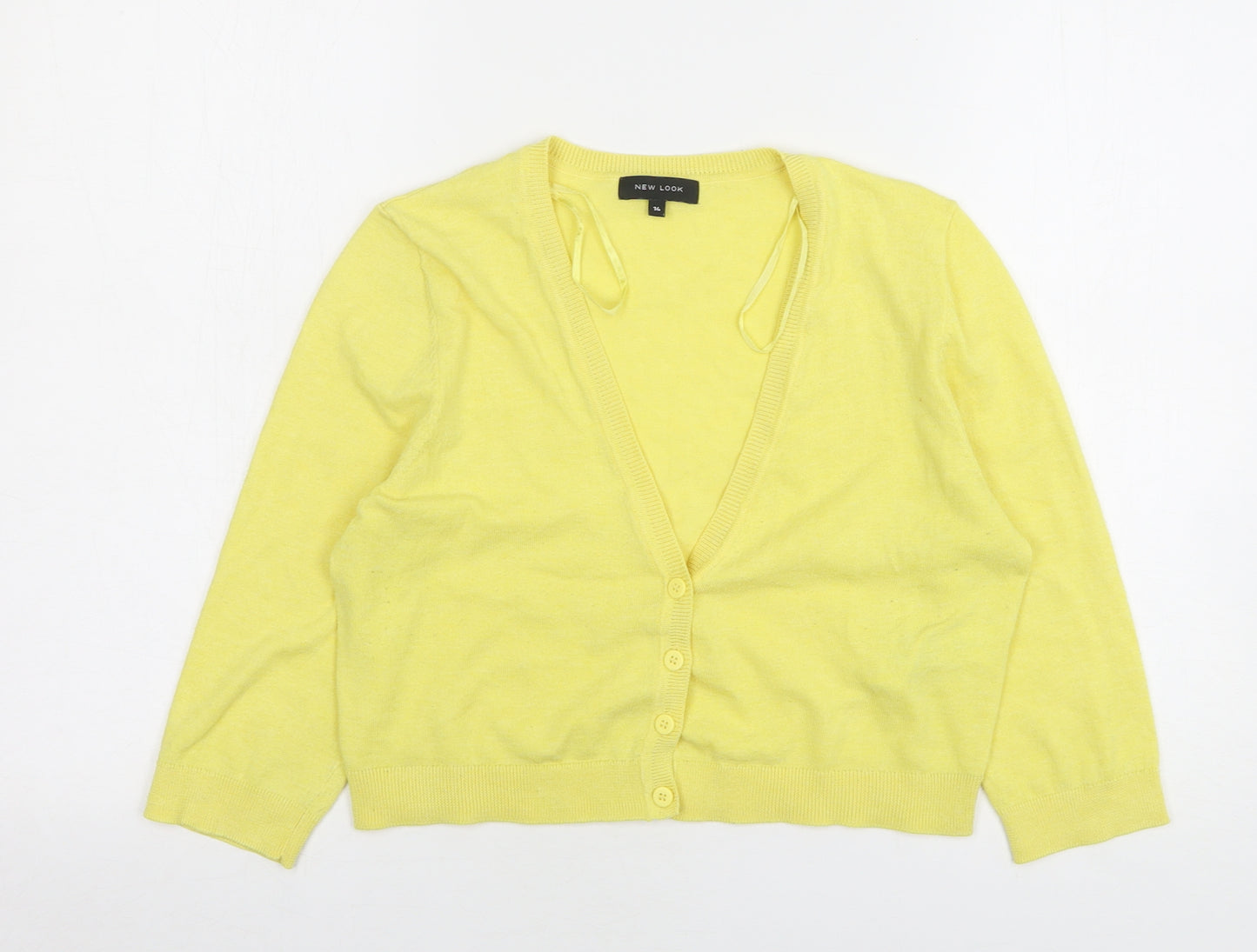 New Look Womens Yellow V-Neck Polyester Cardigan Jumper Size 14