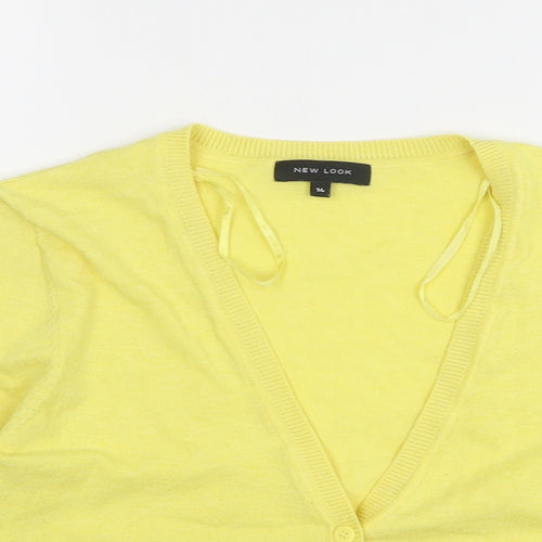 New Look Womens Yellow V-Neck Polyester Cardigan Jumper Size 14