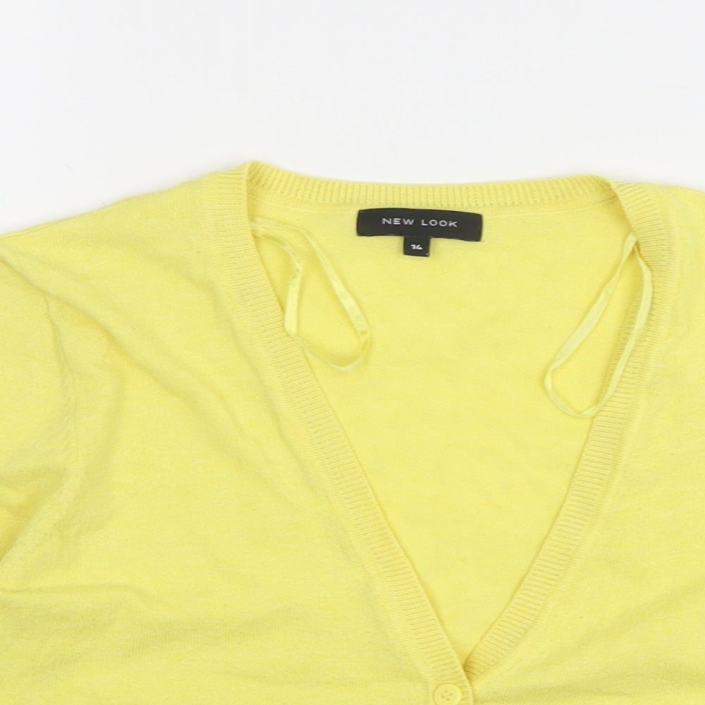 New Look Womens Yellow V-Neck Polyester Cardigan Jumper Size 14