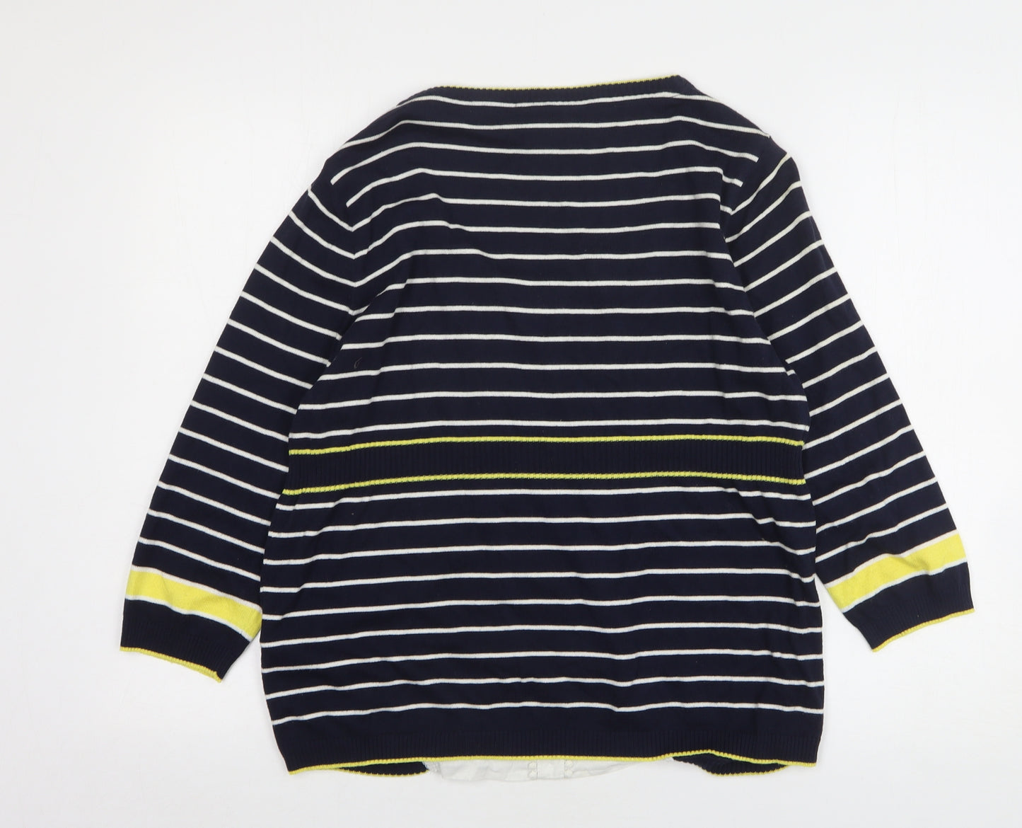 Per Una Womens Blue Round Neck Striped Cotton Pullover Jumper Size 16