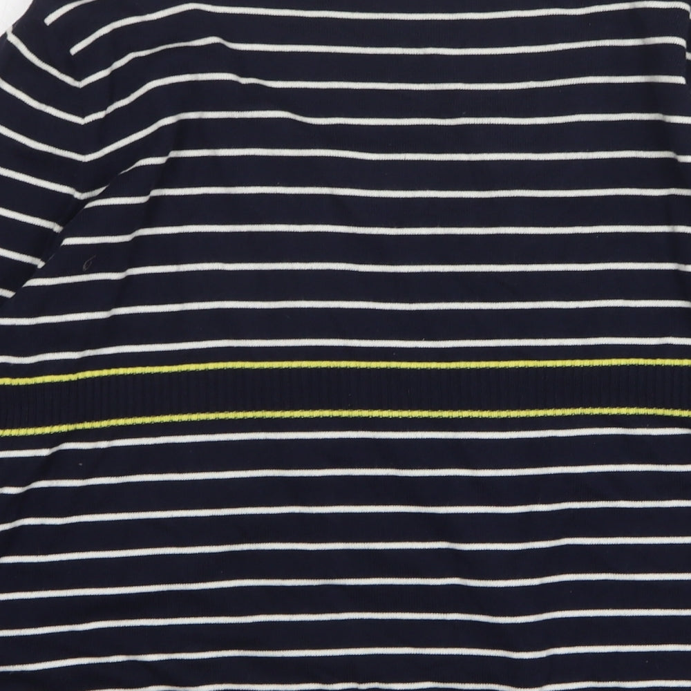 Per Una Womens Blue Round Neck Striped Cotton Pullover Jumper Size 16