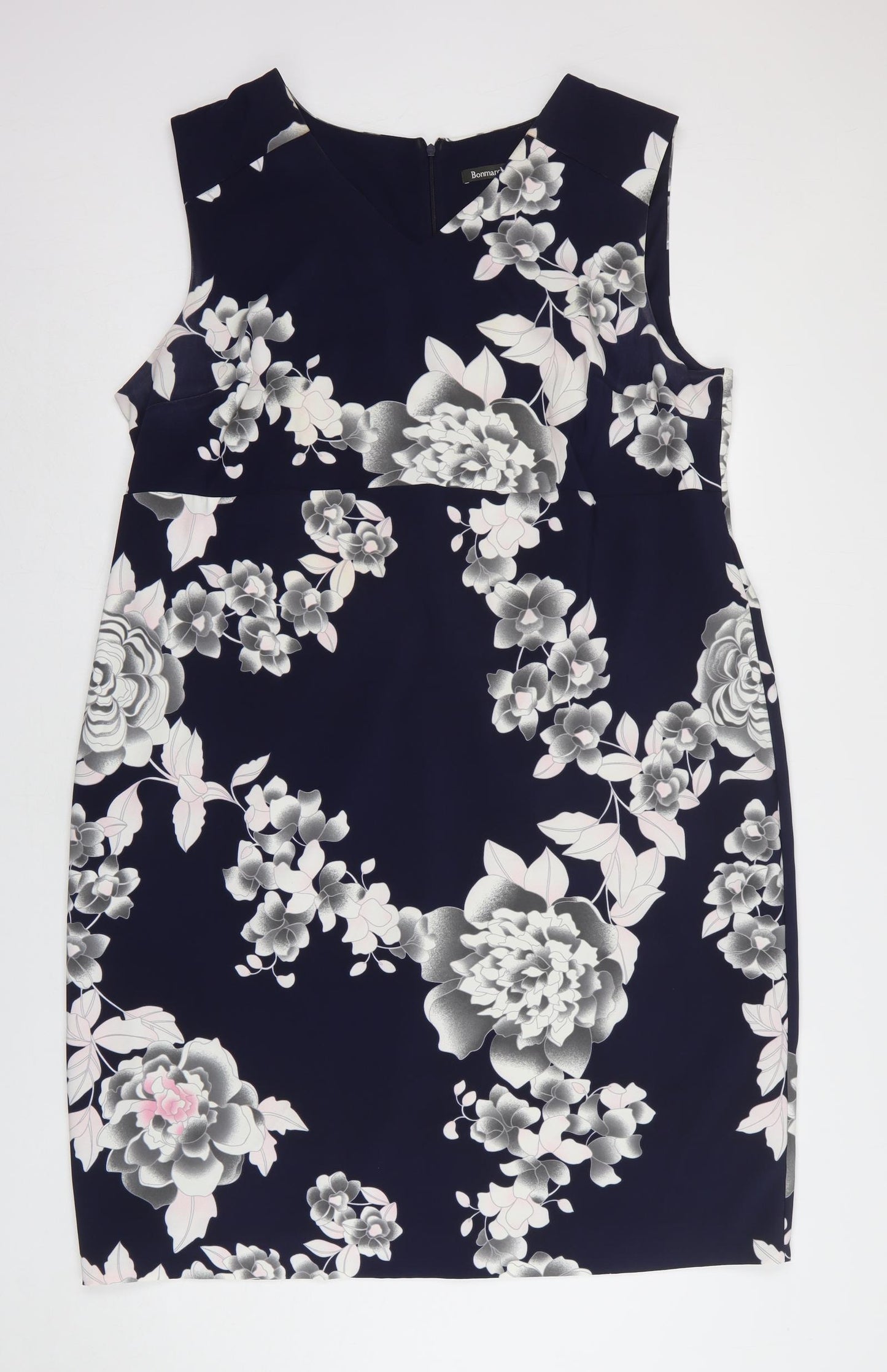 Bonmarché Womens Blue Floral Polyester Sheath Size 24 V-Neck
