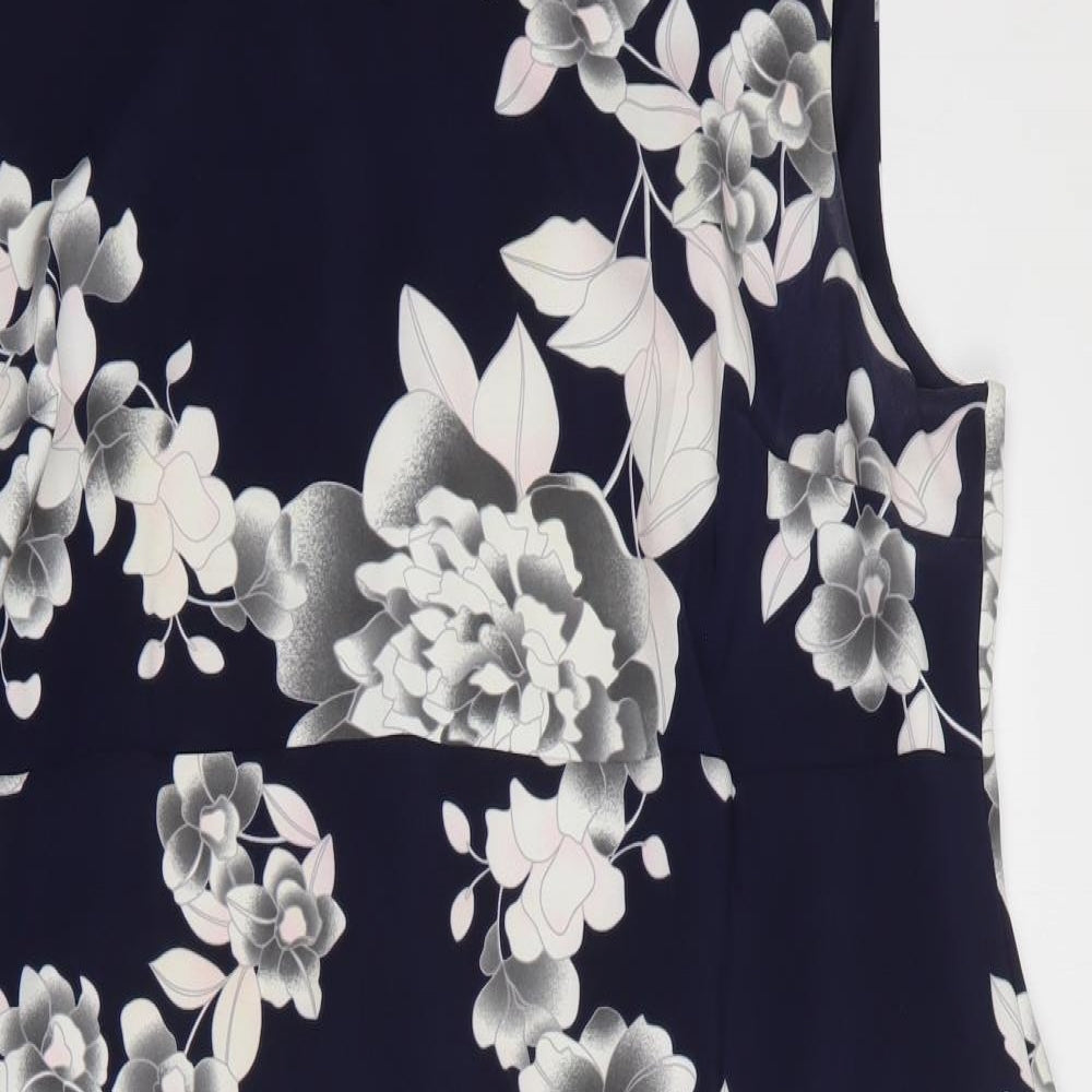 Bonmarché Womens Blue Floral Polyester Sheath Size 24 V-Neck