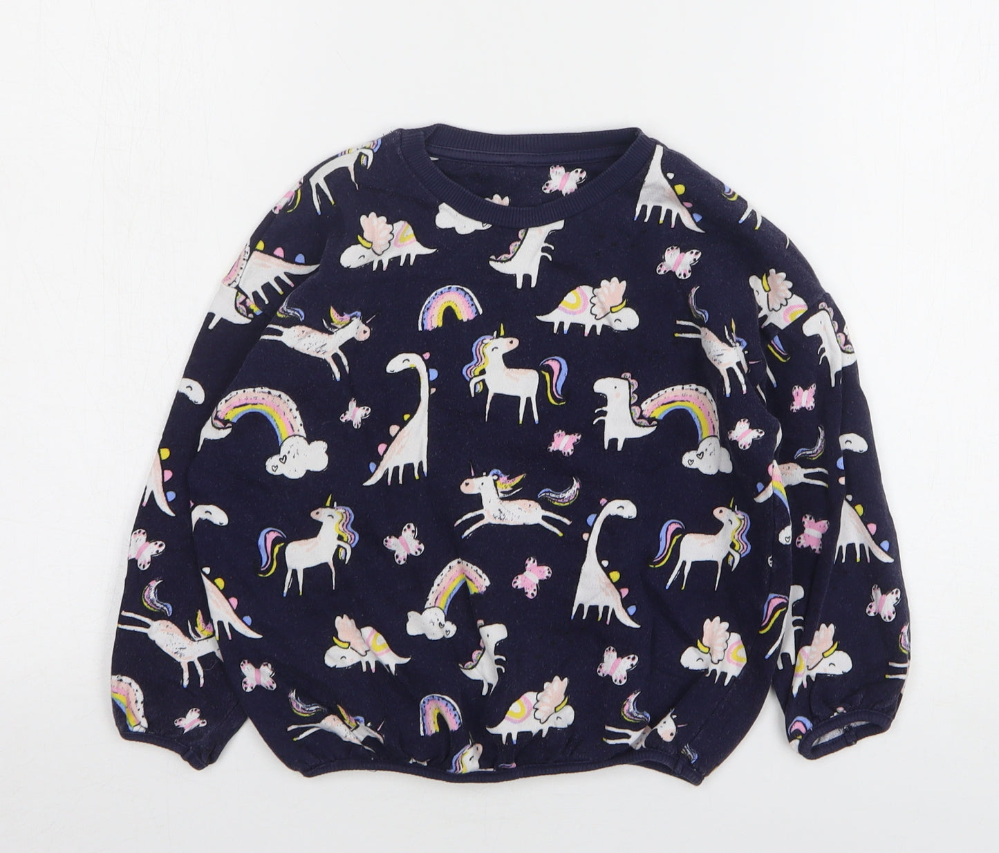 George Girls Blue Geometric Cotton Pullover Sweatshirt Size 4-5 Years - Unicorn