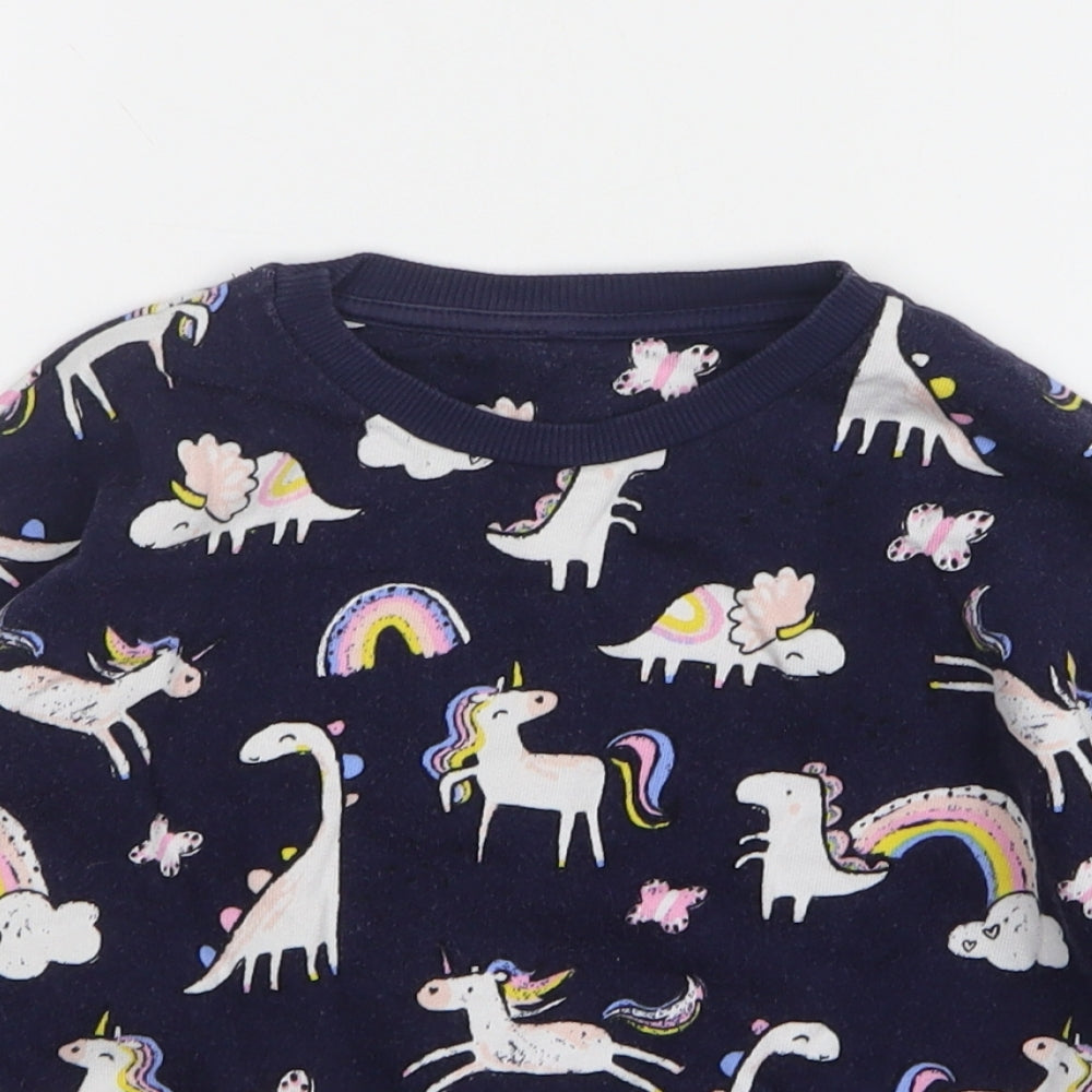 George Girls Blue Geometric Cotton Pullover Sweatshirt Size 4-5 Years - Unicorn
