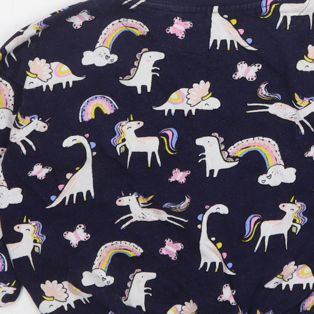George Girls Blue Geometric Cotton Pullover Sweatshirt Size 4-5 Years - Unicorn