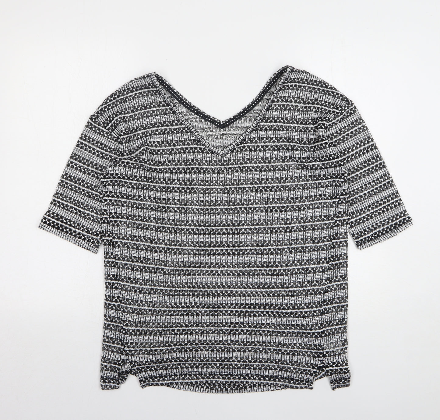 NEXT Womens Grey V-Neck Geometric Polyester Pullover Jumper Size 10