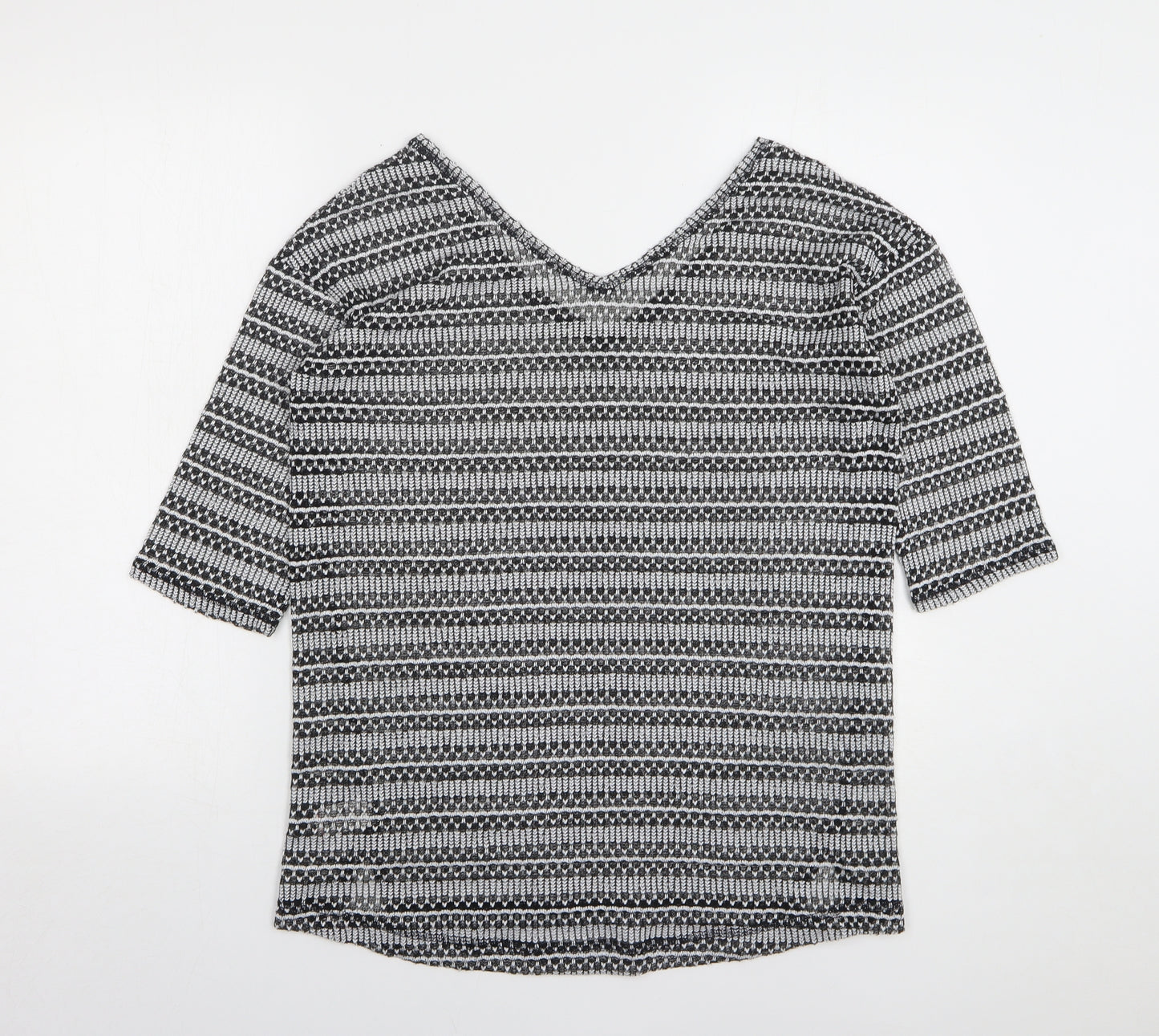 NEXT Womens Grey V-Neck Geometric Polyester Pullover Jumper Size 10