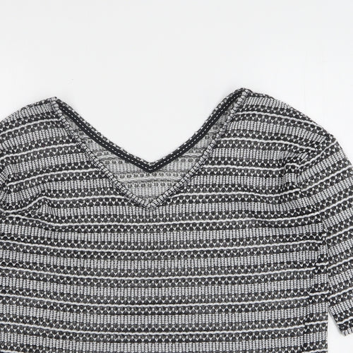 NEXT Womens Grey V-Neck Geometric Polyester Pullover Jumper Size 10
