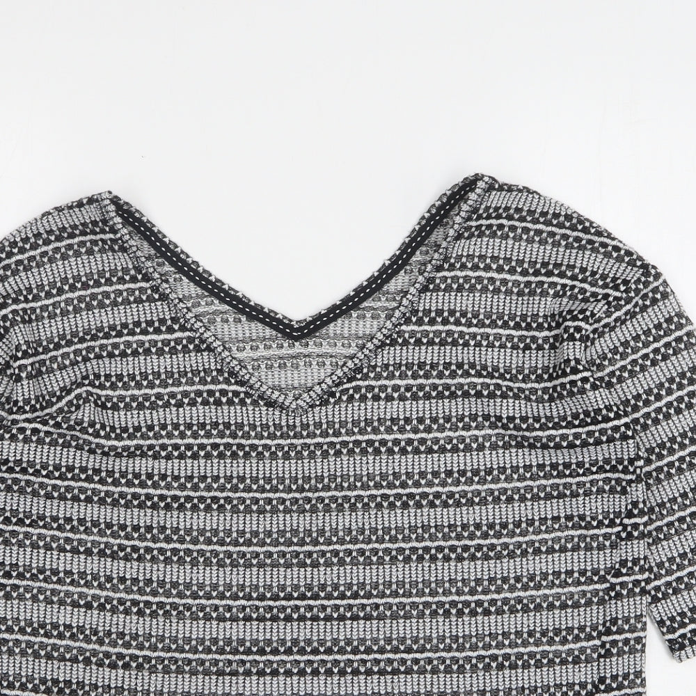NEXT Womens Grey V-Neck Geometric Polyester Pullover Jumper Size 10