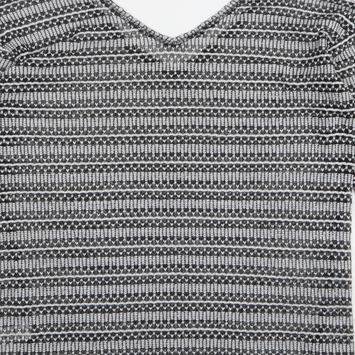 NEXT Womens Grey V-Neck Geometric Polyester Pullover Jumper Size 10